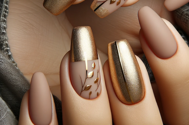 matte nude base with elegant gold foil accents featuredd