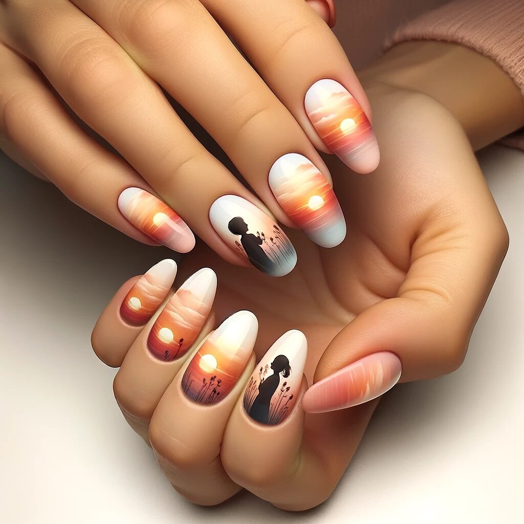 Children's Silhouette Sunset theme nails