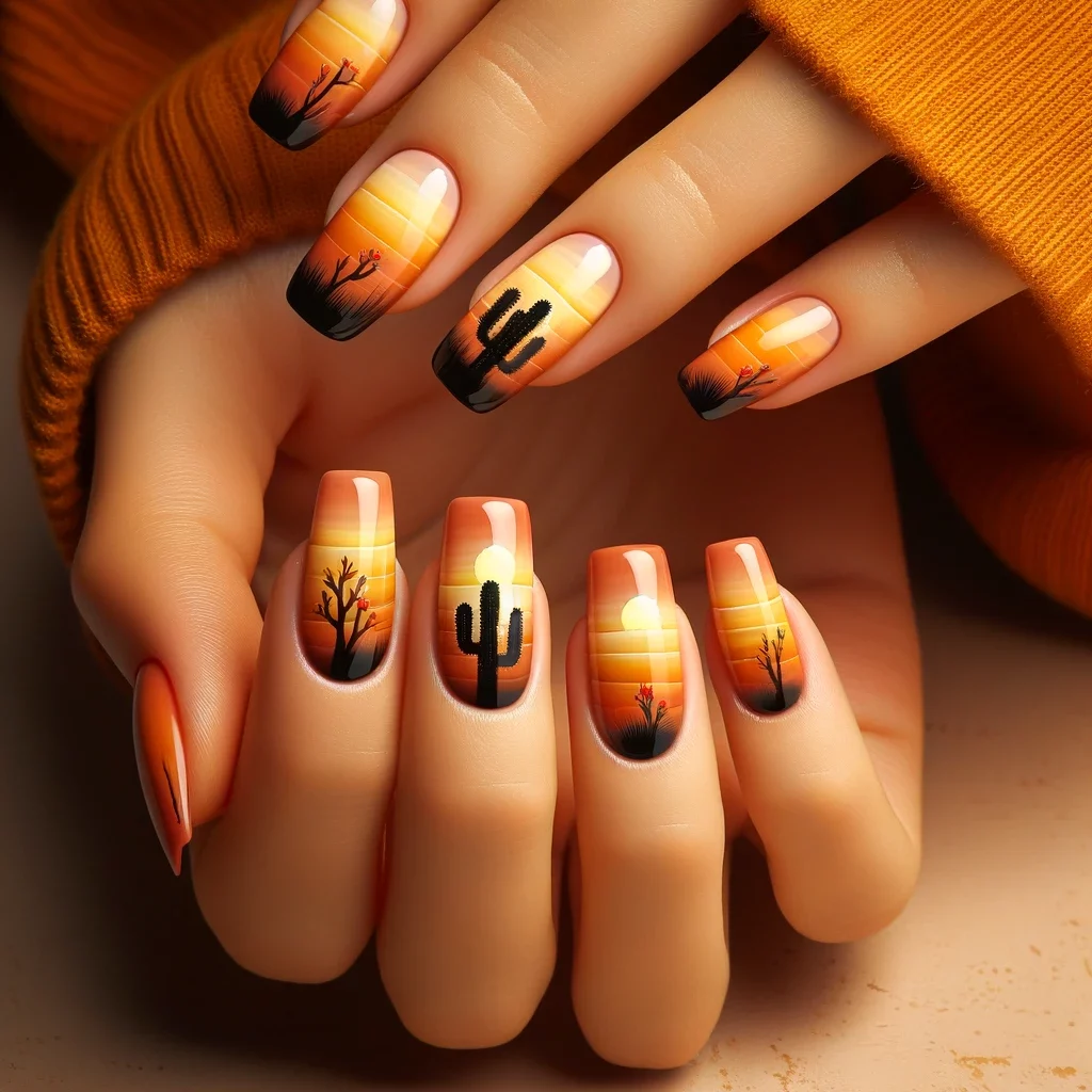 Cinco de Mayo nail art inspired by a Mexican sunset