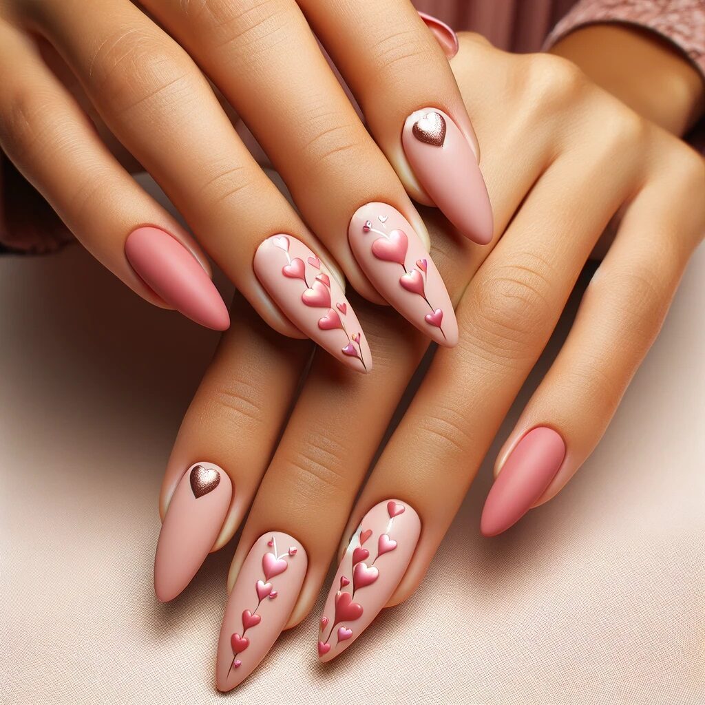 Hearts Cascade nail art for Mother's Day