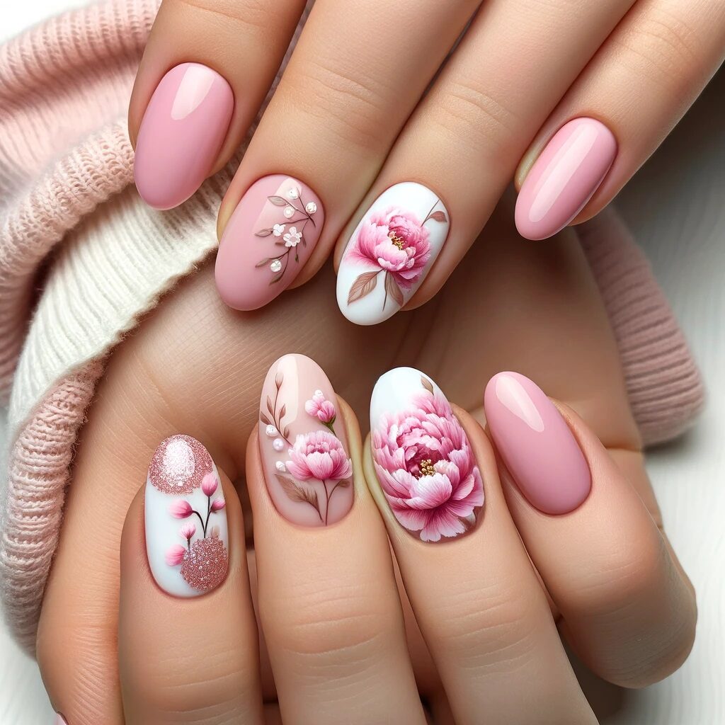 Pink Peony nail design