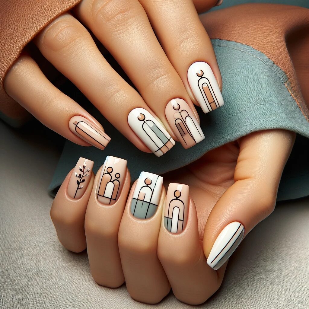 abstract Mother's Day nail art minimalistic concept of family