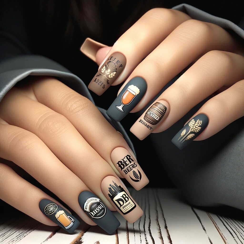 beer-themed nail art representing different breweries