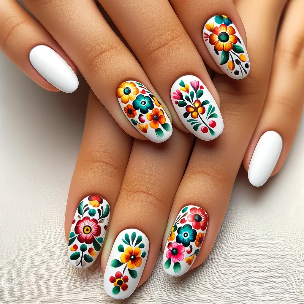 brightly colored flowers inspired nail art