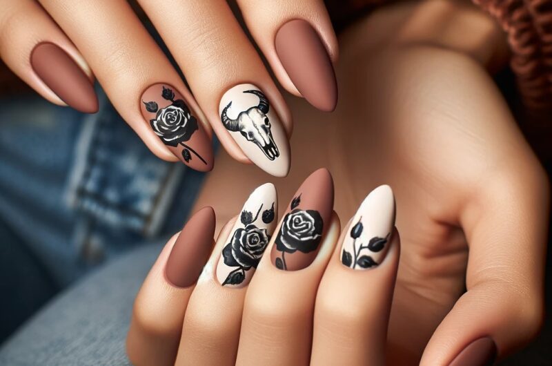 bull skull on a matte base and roses featured