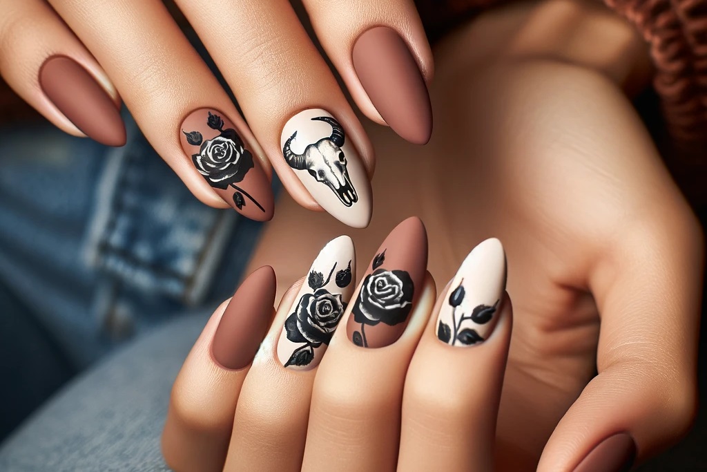 bull skull on a matte base and roses featured