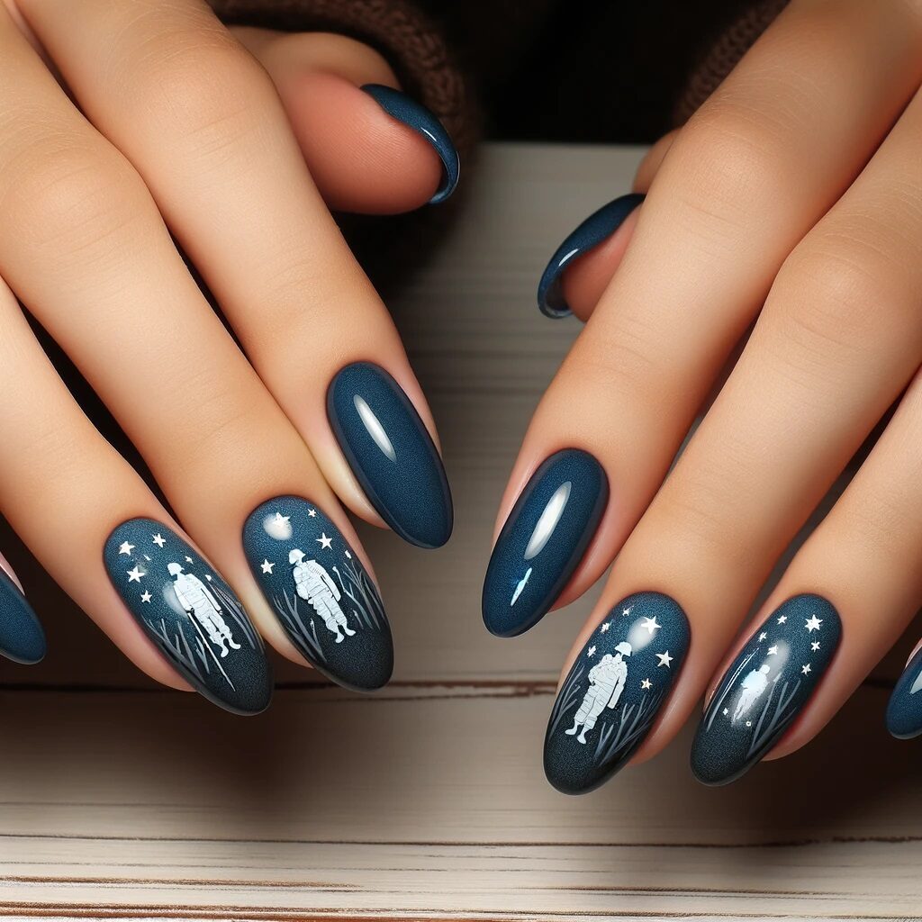 dark blue nails with soldier silhouettes