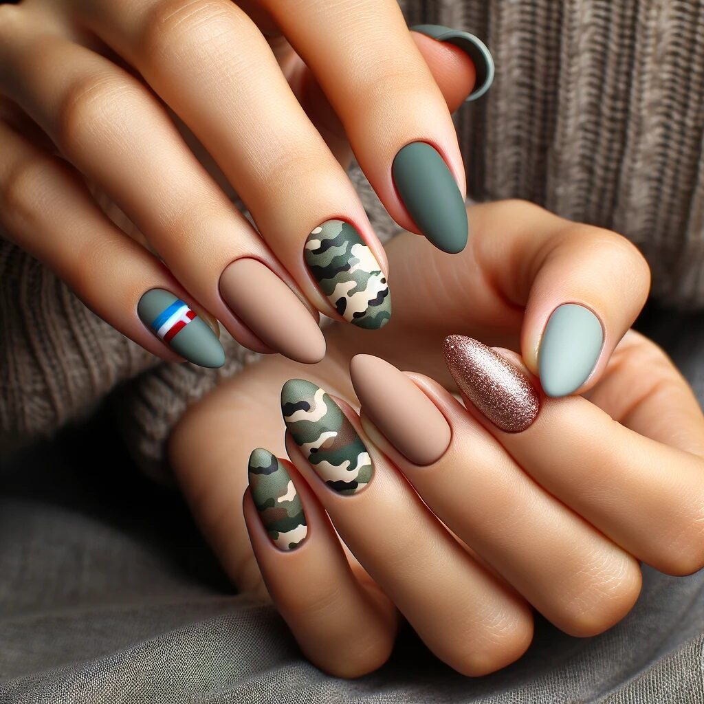 matte camouflage design accent nails