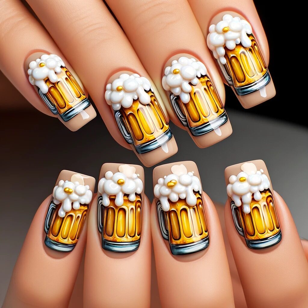 miniature beer mugs nail art