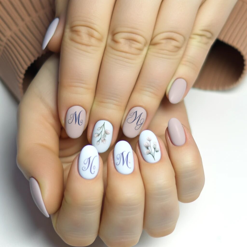 nail art on a woman's hands featuring Elegant Initials