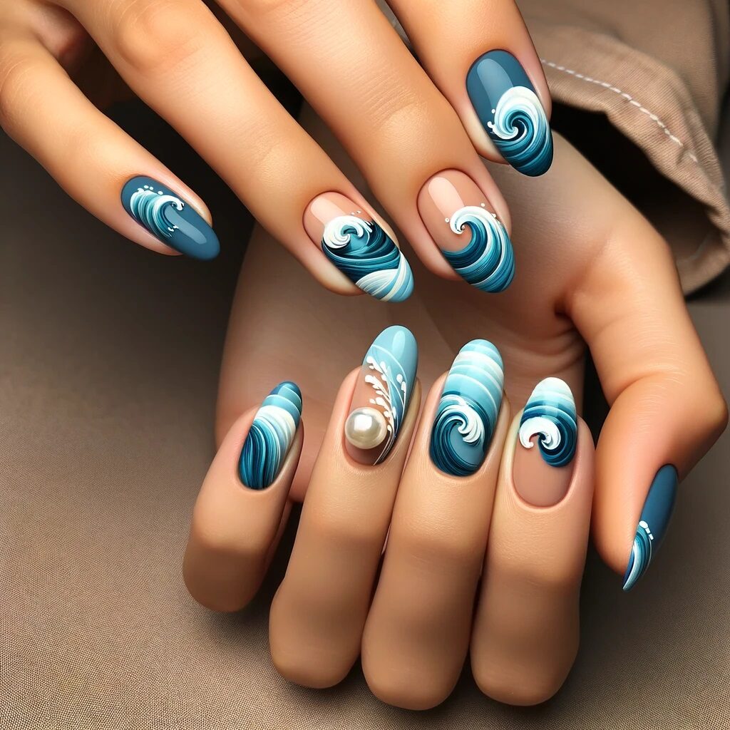 swirls of deep and light blues to create summer waves
