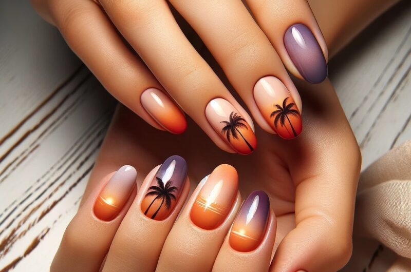 tropical sunset nails