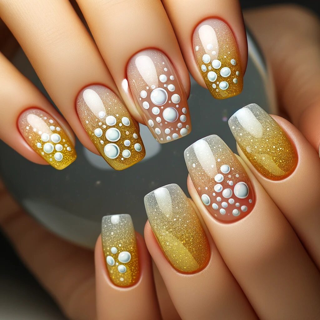 White Dots on Nails | Baby Pink and Beige Nail Art