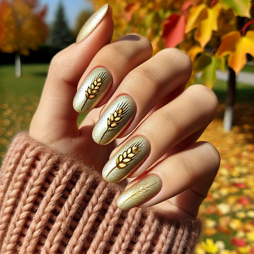 autumn wheat or cord stalks on golden nails