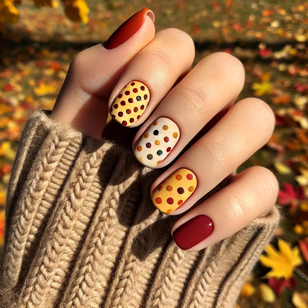 autumn polka dot nails