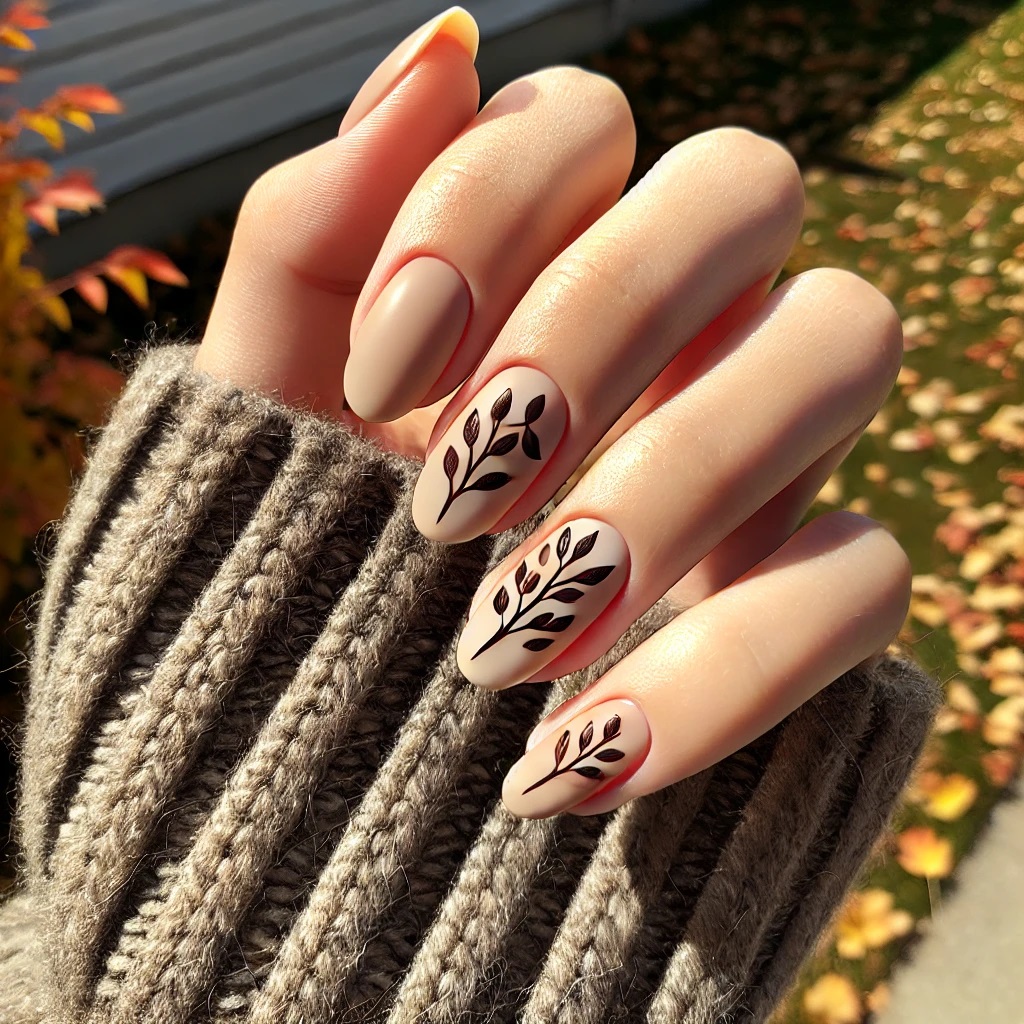 brown branches on neutral nails