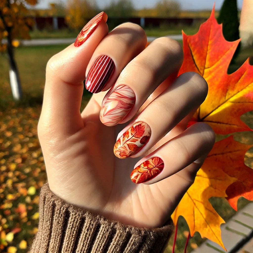 marbled effect leaf nails