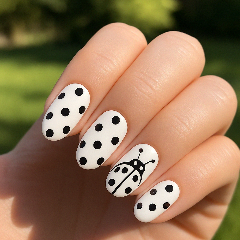 Monochrome Ladybug nails