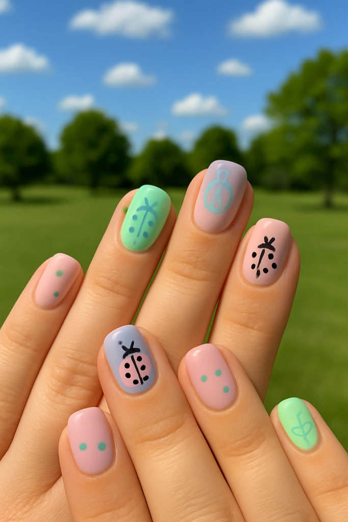 Pastel Bug Parade nails
