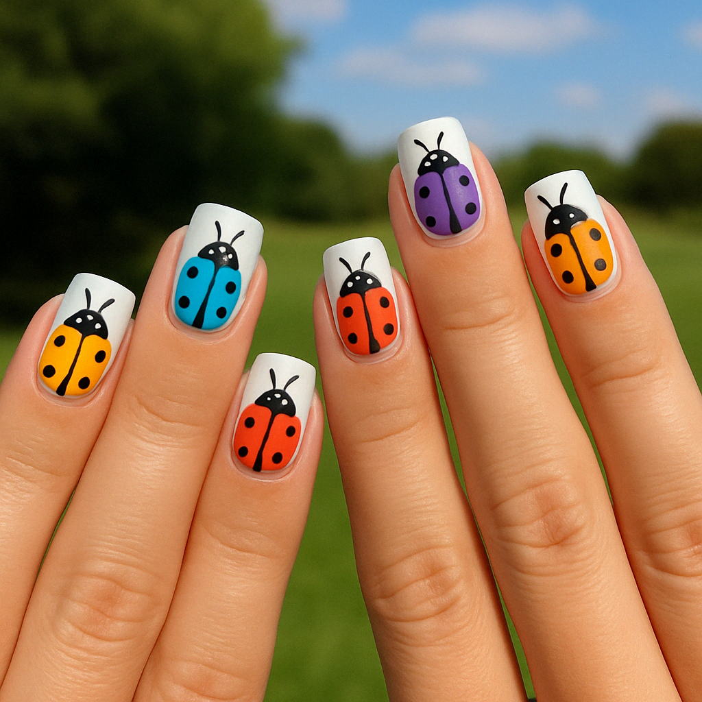 Rainbow Bug Squad ladybug nails